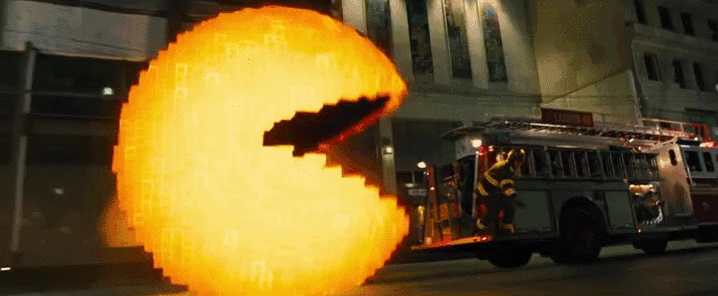 PIXELS Movie Pac-Man Eats Fire Truck - Animated Gif