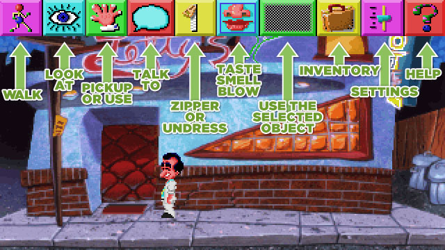 The top action commands in Leisure Suit Larry's point-and-click user interface  - Walkthrough - Leisure Suit Larry - VGA Version - Game Guide and Walkthrough